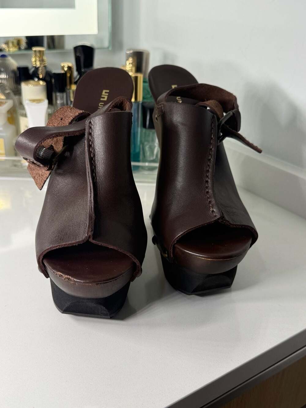 United Nude Mobius Hi Brown Leather Studded Platform Clogs - Picture 10 of 13
